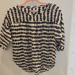 LOFT Black and White Relaxed Blouse with Bib Collar